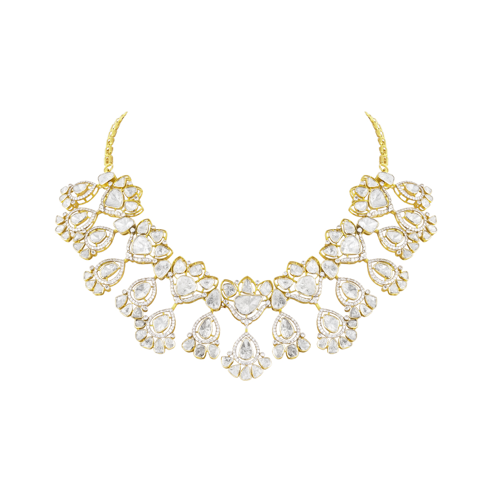 Polki Necklace with Pear & Teardrop Polki Diamond
